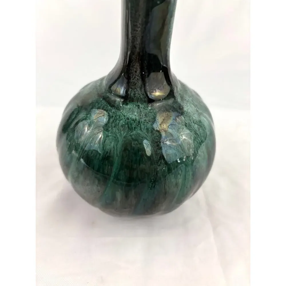 Vintage Blue Mountain Glazed Pottery Bud Table Vase‎ 8" Green Blue - Picture 5 of 15